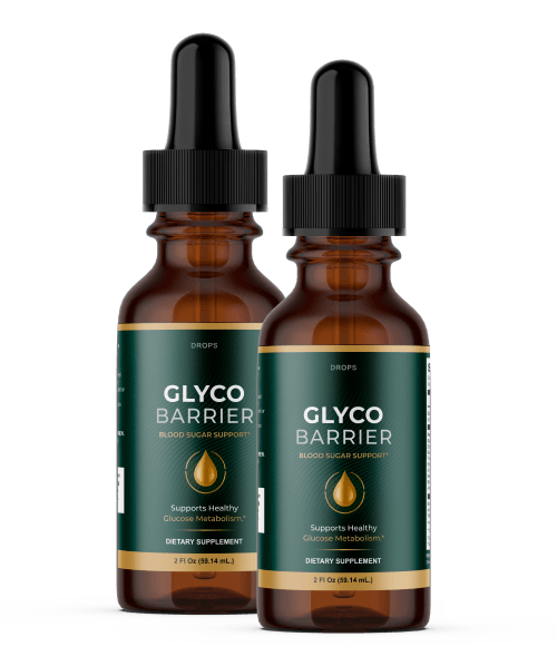 Two small dropper bottles of a blood sugar support supplement on Marlene's kitchen windowsill, next to her notebook